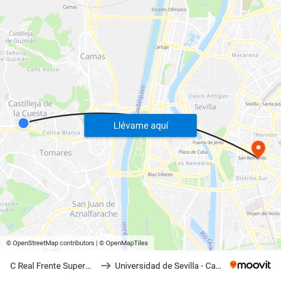 C Real Frente Supermercado Codi (I) to Universidad de Sevilla - Campus Ramón y Cajal map