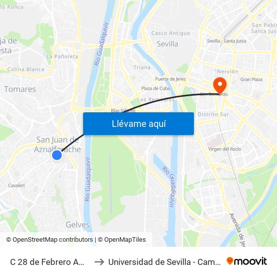 C 28 de Febrero Ambulatorio (V) to Universidad de Sevilla - Campus Ramón y Cajal map