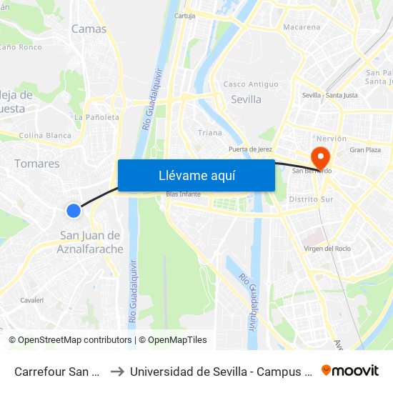 Carrefour San Juan (V) to Universidad de Sevilla - Campus Ramón y Cajal map