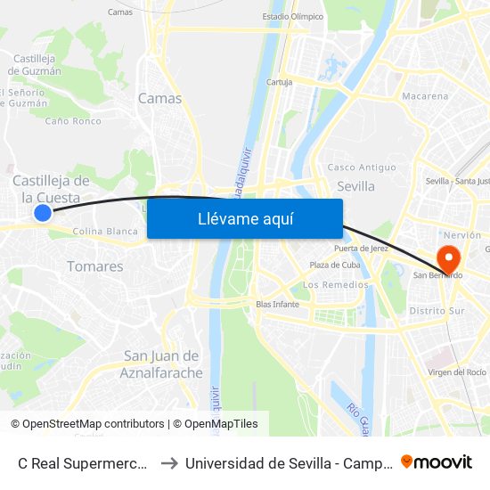 C Real Supermercado Codi (V) to Universidad de Sevilla - Campus Ramón y Cajal map