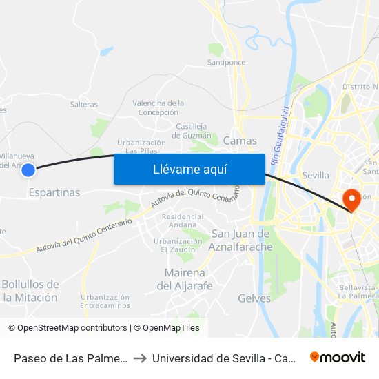 Paseo de Las Palmeras Gasolinera to Universidad de Sevilla - Campus Ramón y Cajal map