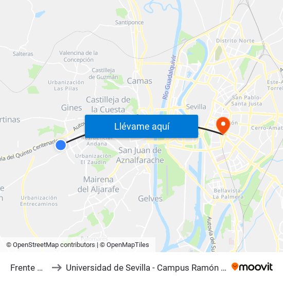 Frente Ceu to Universidad de Sevilla - Campus Ramón y Cajal map