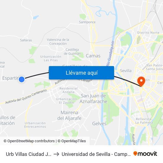 Urb Villas Ciudad Jardin Triana to Universidad de Sevilla - Campus Ramón y Cajal map