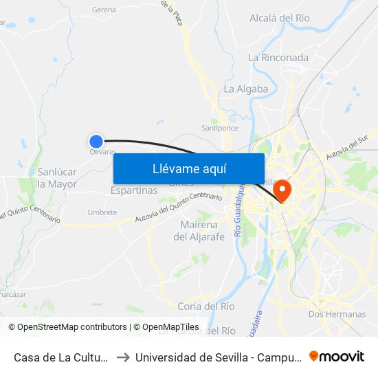 Casa de La Cultura Albaida to Universidad de Sevilla - Campus Ramón y Cajal map