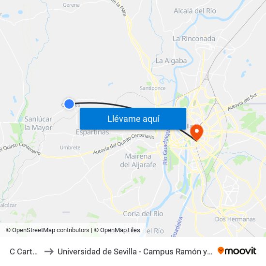 C Cartuja to Universidad de Sevilla - Campus Ramón y Cajal map