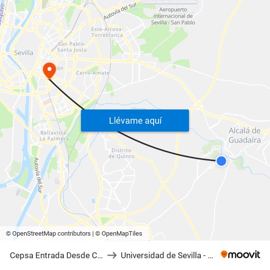 Cepsa Entrada Desde Ctra Dos Hermanas (V) to Universidad de Sevilla - Campus Ramón y Cajal map