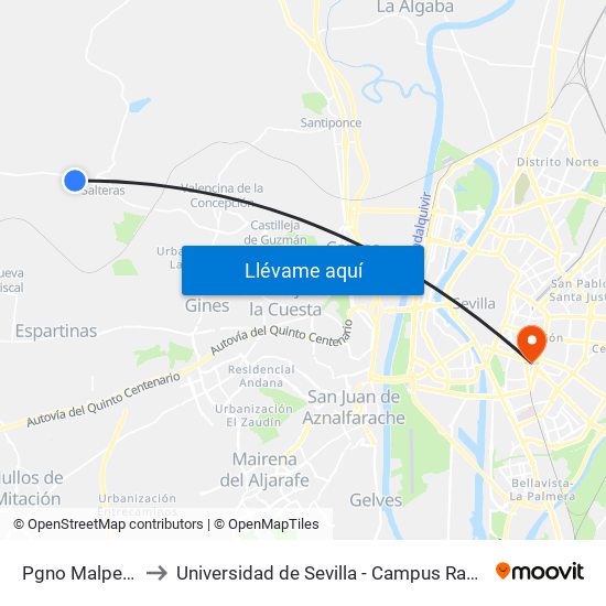 Pgno Malpesa (I) to Universidad de Sevilla - Campus Ramón y Cajal map