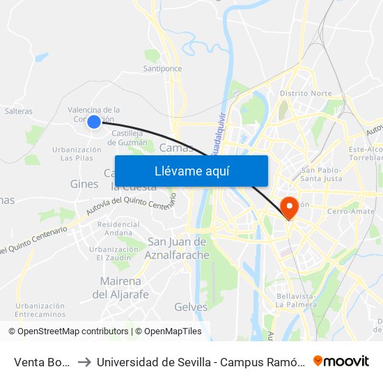 Venta Bovito to Universidad de Sevilla - Campus Ramón y Cajal map