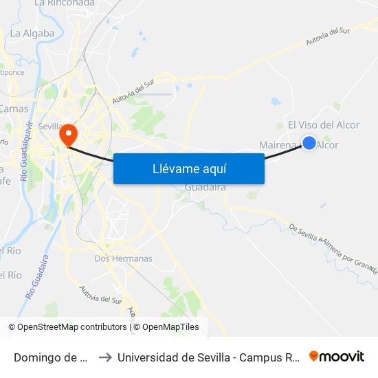 Domingo de Santos to Universidad de Sevilla - Campus Ramón y Cajal map