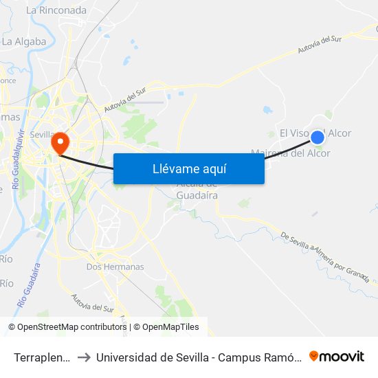 Terraplen (V) to Universidad de Sevilla - Campus Ramón y Cajal map