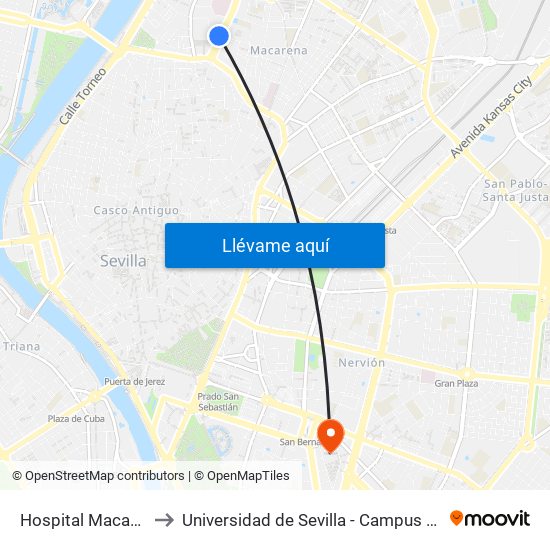 Hospital Macarena (U) to Universidad de Sevilla - Campus Ramón y Cajal map