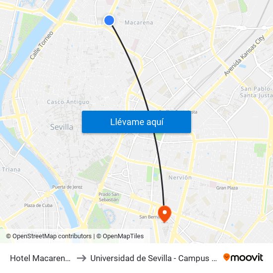 Hotel Macarena Salida to Universidad de Sevilla - Campus Ramón y Cajal map