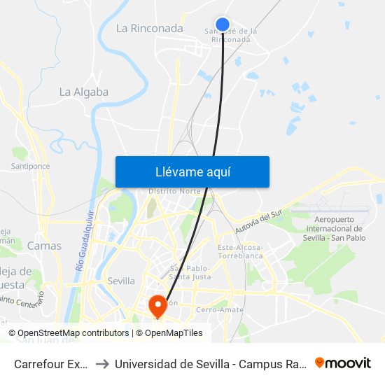 Carrefour Express to Universidad de Sevilla - Campus Ramón y Cajal map