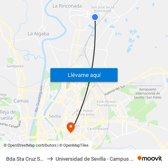 Bda Sta Cruz San Jose to Universidad de Sevilla - Campus Ramón y Cajal map