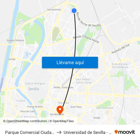 Parque Comercial Ciudad Imagen (Bricodepot) to Universidad de Sevilla - Campus Ramón y Cajal map