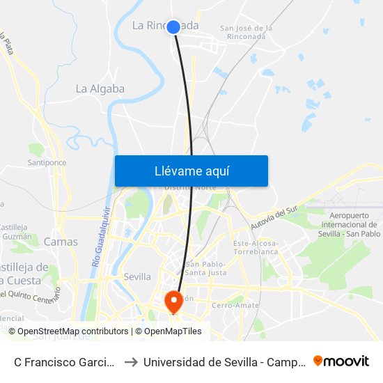 C Francisco Garcia Fuente (V) to Universidad de Sevilla - Campus Ramón y Cajal map