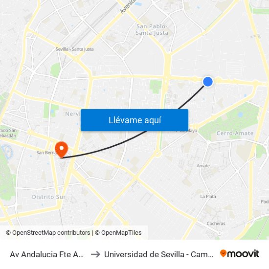 Av Andalucia Fte Aceites Guillen to Universidad de Sevilla - Campus Ramón y Cajal map