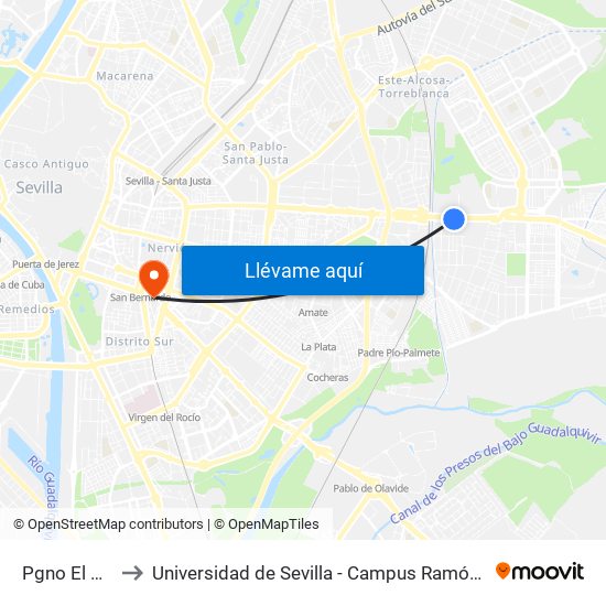 Pgno El Pino to Universidad de Sevilla - Campus Ramón y Cajal map