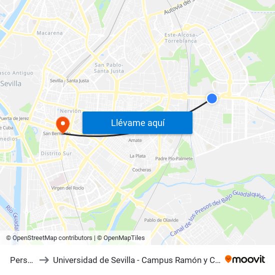 Persan to Universidad de Sevilla - Campus Ramón y Cajal map