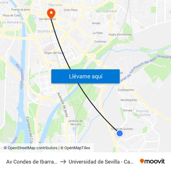 Av Condes de Ibarra Esquina C Tila to Universidad de Sevilla - Campus Ramón y Cajal map