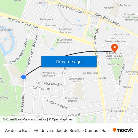 Av de La Borbolla to Universidad de Sevilla - Campus Ramón y Cajal map