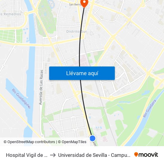 Hospital Vigil de Quinones to Universidad de Sevilla - Campus Ramón y Cajal map