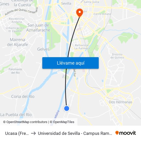 Ucasa (Frente) to Universidad de Sevilla - Campus Ramón y Cajal map