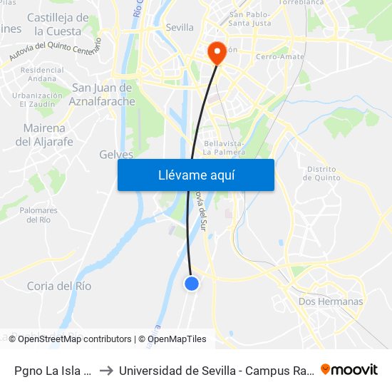 Pgno La Isla Salida to Universidad de Sevilla - Campus Ramón y Cajal map