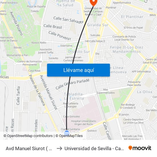 Avd Manuel Siurot ( Frente Hospital ) to Universidad de Sevilla - Campus Ramón y Cajal map