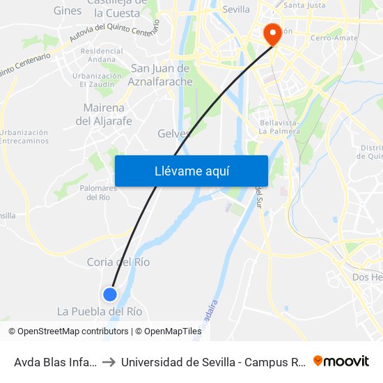Avda Blas Infante 27 to Universidad de Sevilla - Campus Ramón y Cajal map