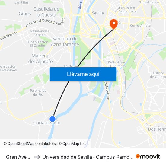 Gran Avenida to Universidad de Sevilla - Campus Ramón y Cajal map