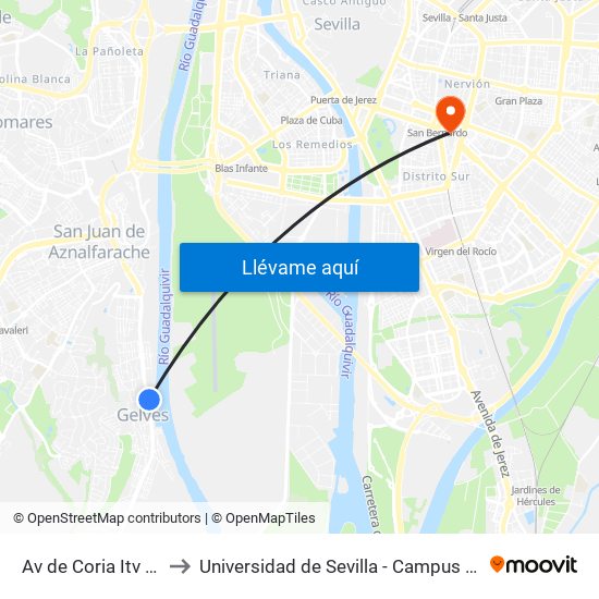 Av de Coria Itv (Frente) to Universidad de Sevilla - Campus Ramón y Cajal map