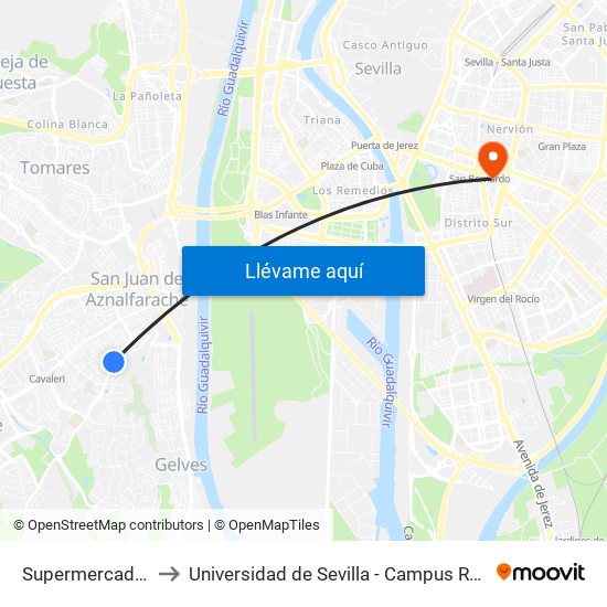 Supermercado Mas to Universidad de Sevilla - Campus Ramón y Cajal map