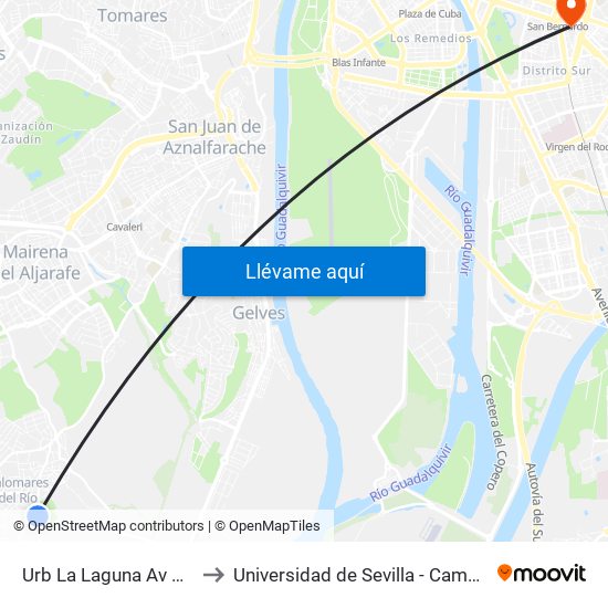 Urb La Laguna Av de Las Rosas to Universidad de Sevilla - Campus Ramón y Cajal map