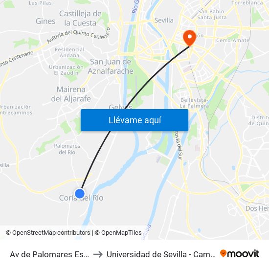 Av de Palomares Esq Calle Adelfa to Universidad de Sevilla - Campus Ramón y Cajal map