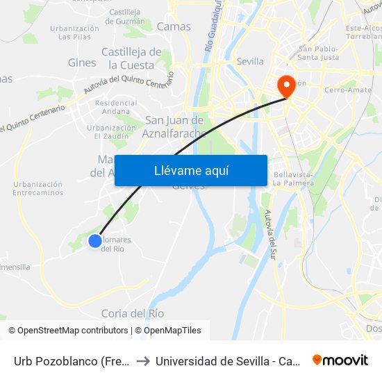 Urb Pozoblanco (Frente Gasolinera) to Universidad de Sevilla - Campus Ramón y Cajal map