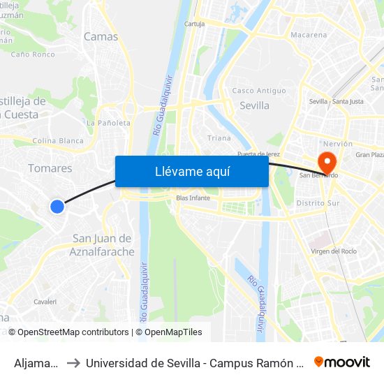 Aljamar(I) to Universidad de Sevilla - Campus Ramón y Cajal map