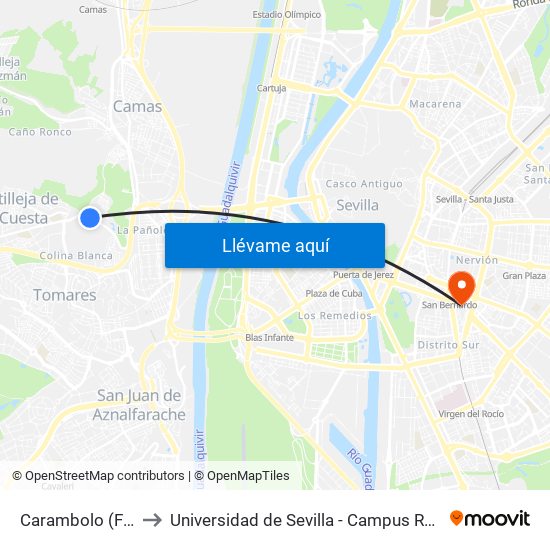 Carambolo (Frente) to Universidad de Sevilla - Campus Ramón y Cajal map