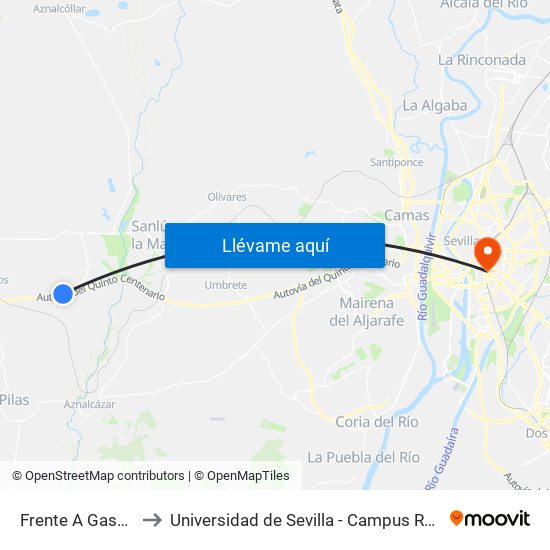 Frente A Gasolinera to Universidad de Sevilla - Campus Ramón y Cajal map