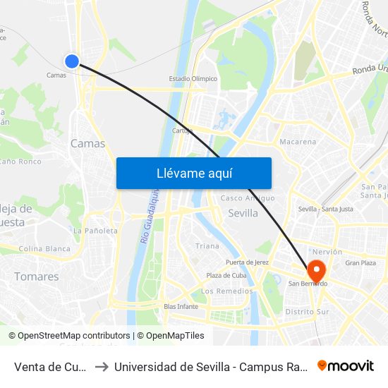 Venta de Curro (I) to Universidad de Sevilla - Campus Ramón y Cajal map