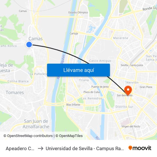 Apeadero Camas to Universidad de Sevilla - Campus Ramón y Cajal map