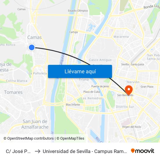 C/ José Payán to Universidad de Sevilla - Campus Ramón y Cajal map