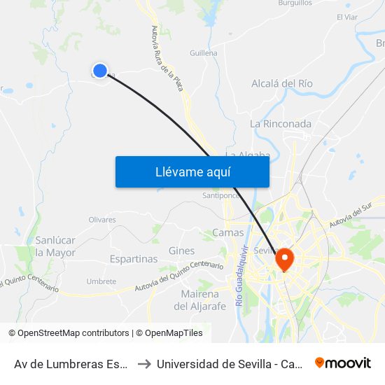 Av de Lumbreras Esq C/ Hilandarias to Universidad de Sevilla - Campus Ramón y Cajal map