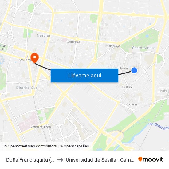 Doña Francisquita (La Rosaleda) to Universidad de Sevilla - Campus Ramón y Cajal map