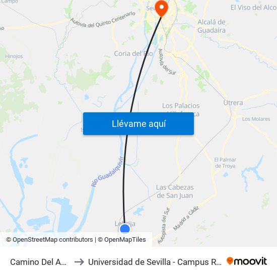 Camino Del Aceituno to Universidad de Sevilla - Campus Ramón y Cajal map