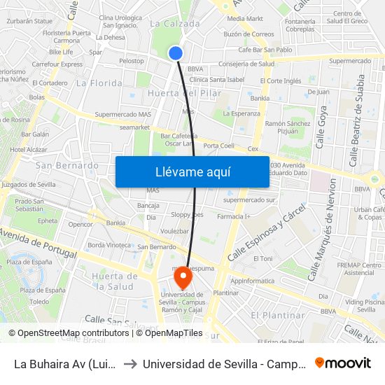 La Buhaira  Av (Luis Montoto) to Universidad de Sevilla - Campus Ramón y Cajal map