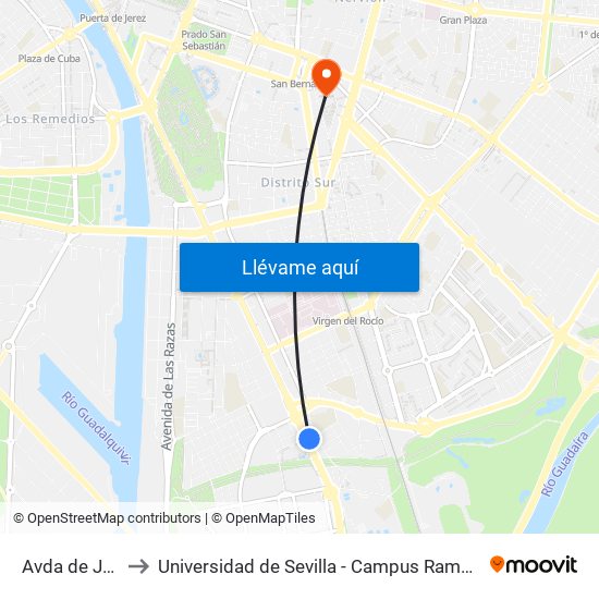 Avda de Jerez to Universidad de Sevilla - Campus Ramón y Cajal map