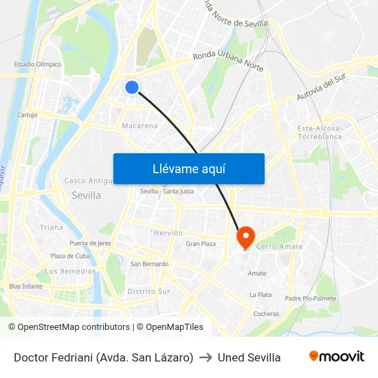 Doctor Fedriani (Avda. San Lázaro) to Uned Sevilla map