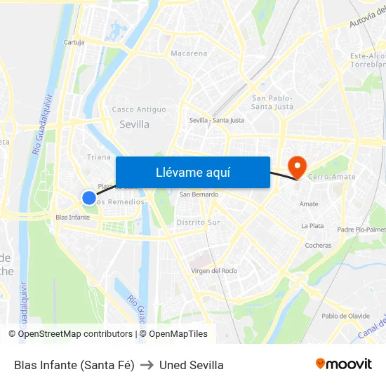 Blas Infante (Santa Fé) to Uned Sevilla map