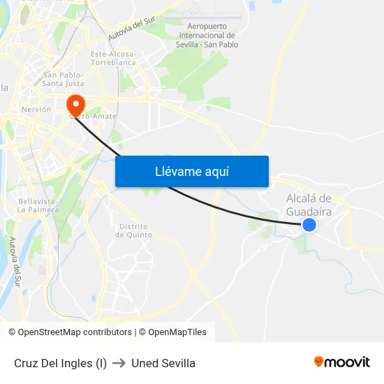Cruz Del Ingles (I) to Uned Sevilla map